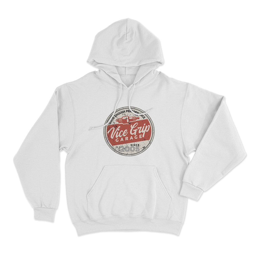 Good Enough Performance Badge Unisex Hoodie White Good Enough Performance Badge Unisex Hoodie White